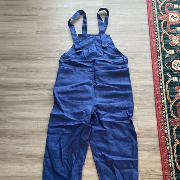 Beaton Linen Pants - Beaton Linen Overalls - Indigo, size medium